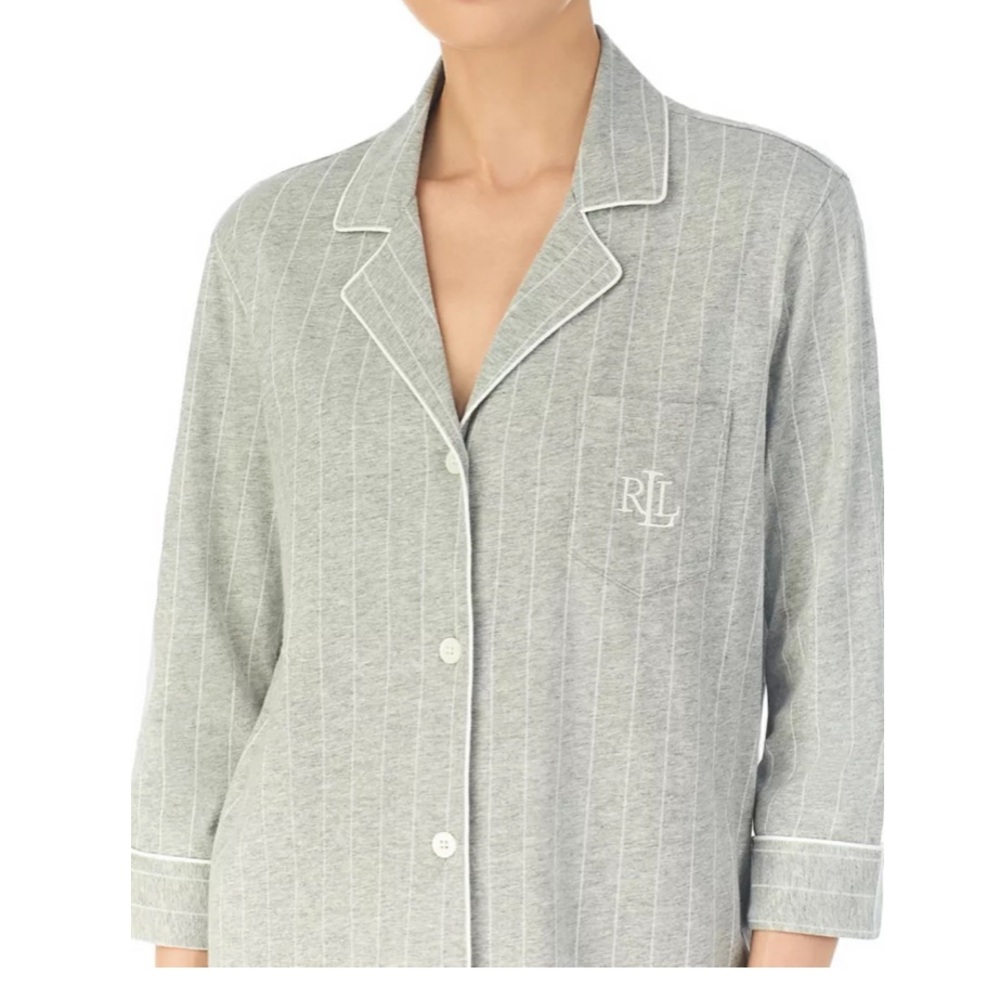 Lauren Ralph‎ Lauren Black Label Women’s Knit Capri Pajama Set Size Medium Gryst - Picture 3 of 11